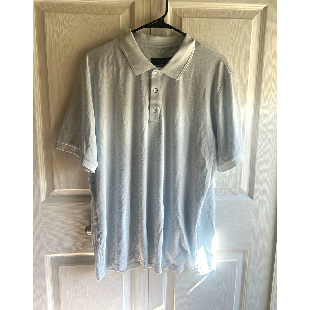 rag & bone Men's Light Blue Solid Rayon/Poly Knit Polo Shirt w/ Logo - XL